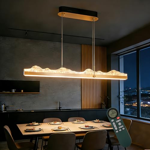 Lámpara colgante LED de comedor 130cm regulable con mando latón