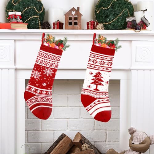 Medias navideñas de Papá Noel, 2 unidades,46 cm,Medias navideñas de punto,Botas de Papá Noel para rellenar,calcetines navideños para colgar en la chimenea, árbol de Navidad, decoración navideña