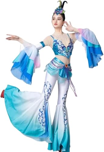 Blue Dunhuang Dance Costume Chinese Classic Clothes Halloween Masquerade Party Festival Suits