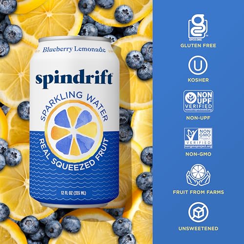 Image of Spindrift Sparkling Water, Blueberry Lemonade Flavored, Made with Real Squeezed Fruit, 12 Fl Oz Cans, Pack of 24 (Only 11 Calories per Can)