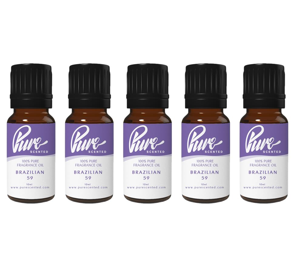 Pure Scented 50ml Fragrance Oils - 5 x 10ml Suitable for Candles, Soaps, Slime, Diffusers, Cosmetics, Wax Melts, Designer (5 x 10ml, Brazilian 59)