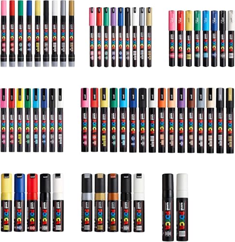 Image of Posca Exclusive Acrylic Paint Markers Gift Set of 62 with Case, Great for Kids and Adults, For Coloring Decorations, Canvas, Glass or Wood, Includes 350, 1MR, 1M, 3M, 5M, 7M, 8K, & 17K
