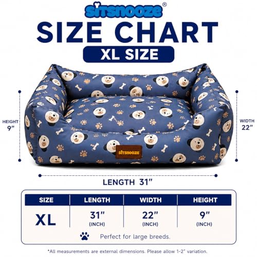 Image of SITSNOOZE XL Dog Bed (20 to 30kg) for Labrador, Golden Retriever, Husky - Orthopedic Sofa Mattress, Washable Heavy Duty Pet Lounger Cushion, Waterproof Non-Slip Calming Bed (Multi Blue, XL)