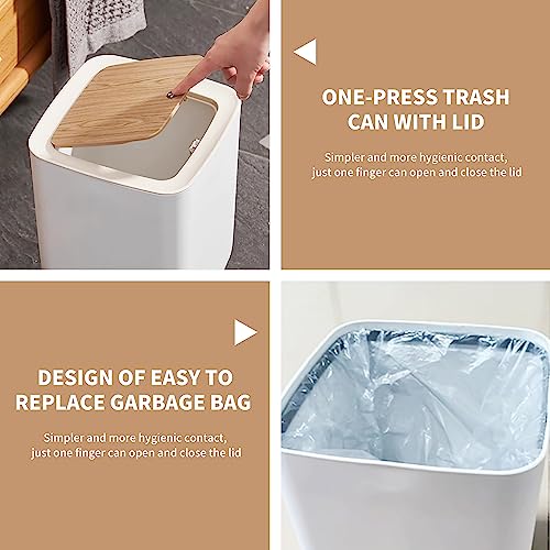 Image of WanWanKa Trash can 2.6 Gallon，Dsektop Garbage can 0.5 Gallon (2 Pieces) Mini Trash can with Press top Lid, Nordic Modern Waste Basket, Office, Outdoor，Dog Proof Trash can(White)