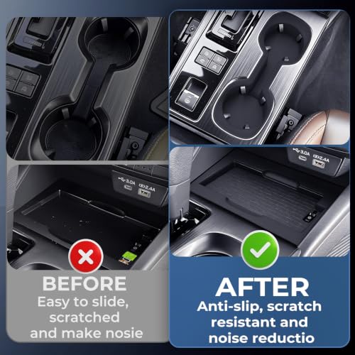 Image of Cup Holder Insert & Wireless Charging Protective Mats for Subaru Outback 2026, Center Console Interior Accessories Silicone Cup Holder & Wireless Charger Cover Pad for 2026 Outback, Black