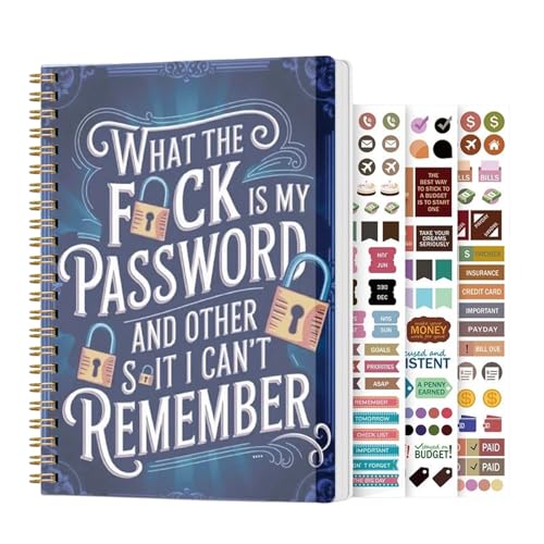 Funny Password Notebook, Spiral-Bound Password Organizer with Lock Icons, Sarcastic Internet Password Log Book for Adults, Funny Security Phrase Password Keeper with Stickers, Durable Hard Cover (Blue)