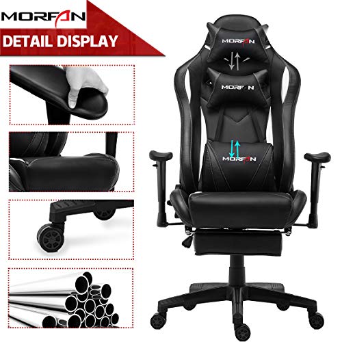 Morfan Gaming Chair Large Size Massage and Rocking Function Computer Office Racing E-Sports Chair with Footrest (Black)