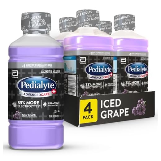 Pedialyte AdvancedCare Pedialyte AdvancedCare Plus Electrolyte Drink with 33% More Electrolytes and Has PreActiv Prebiotics, Iced Grape, 1 Liter, 4 Count