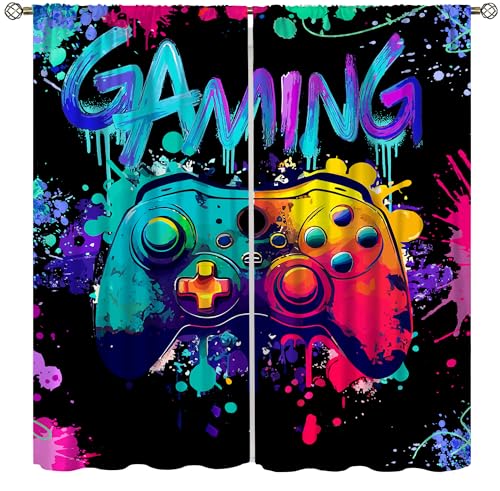 ICMOLYYENLO Game Curtains Cartoon Gamepad Boy Girls Teen Bedroom Neon