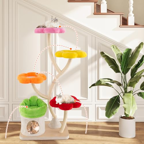 Torre para Gatos Tangkula 65 Pulgadas con Plataformas Florales miniatura 7