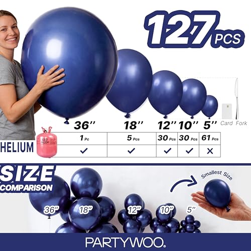 Image of PartyWoo Navy Blue Balloons 127pcs Different Sizes of 36 18 12 10 5 Inch Dark Blue Balloon Arch Kit Garland for Graduation Wedding Sports Baby Shower Birthday Bachelorette Party Decorations Blue-Z90