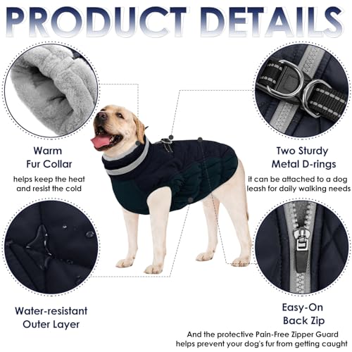 AOFITEE Hundejacke Kleine Hunde, Wasserdicht Hunde Wintermantel Warm Hundemantel mit Geschirr, Rollkragen Hunde Winterjacke Fleece Reflektierende Hundejacke Outdoor Hundebekleidung,S Blau