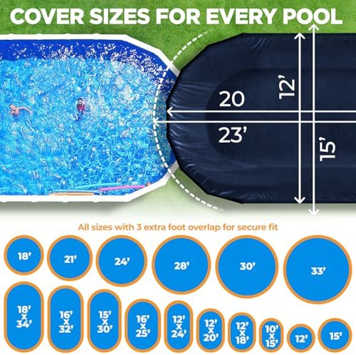 12 x 20 ft Oval Pool Covers for Above Ground Pools, Oval Winter Pool Cover, Swimming Pool Cover, 12x20 Pool Cover, Keeps Out Debris, Cold and UV Resistant, Supreme Mesh, Navy Blue - 4