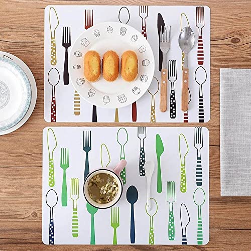Image of 8 Pieces PVC Table Mats Set - Non-Slip, Heat Resistant and Washable Hot Insulation Pad - Modern Waterproof Placemats for Dining Table, Kitchen, Restaurant, Hotel (8-Piece, Green Colour)