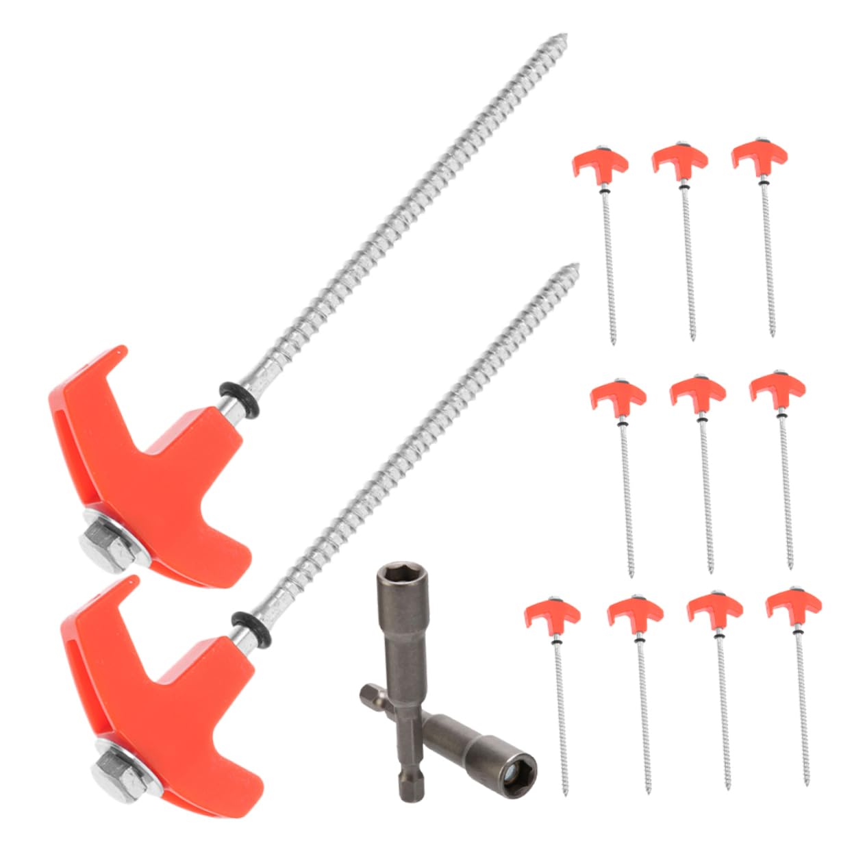 Milisten 13pcs Heavy Duty Screw in Tent Stakes Durable Metal Ground Anchors for Camping for Grass Various Terrains Includes Socket for Easy Installation