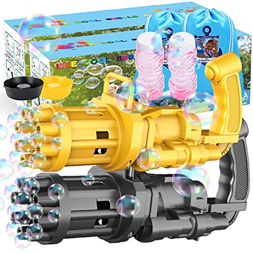 IDEE Gatling Bubble Machine 2021: 8 Blower Wands Automatic Bubble Guns with 2 Bubble Solution for Toddlers KidsÂ &Â DogÂ - Makes 800+ Bubbles Per Minute, Portable Outdoor & Indoor Toys 2 Pack