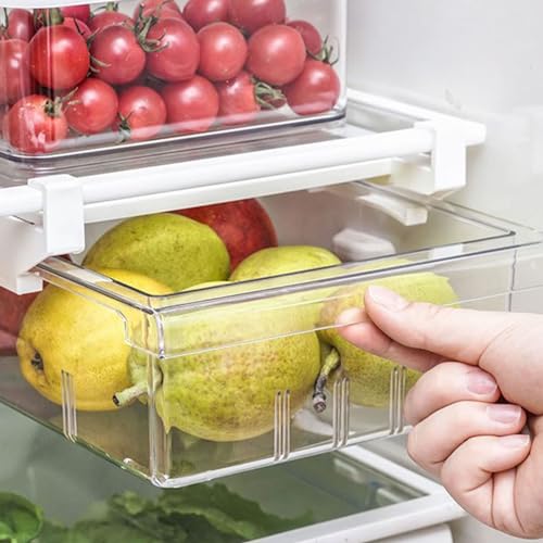 Sunicon Fridge Drawer Organizer, Pull Out Shelf Storage Transparent Organizer, Large Capacity Transparent Fridge Storage Container Holder, for Egg, Fruit, Vegetable, Seafood, Meat