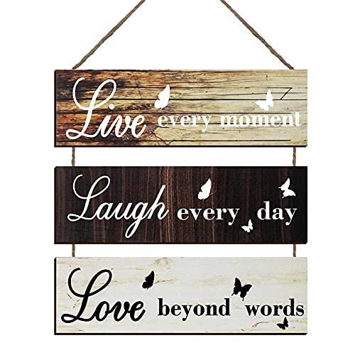 Live Every Moment Hanging Wall Sign, Large Hanging Wall Sign, Rustic Live Every Moment Wooden Sign Decor, Hanging Wood Wall Decoration for Living Room Bedroom Outdoor