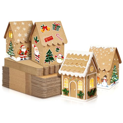 Image of Mulbozy 50 Pcs Paper Gingerbread House Kit with Scalloped Eaves DIY Blank Ginger Bread House Christmas Supplies for Family or School Holiday Craft Gift Making