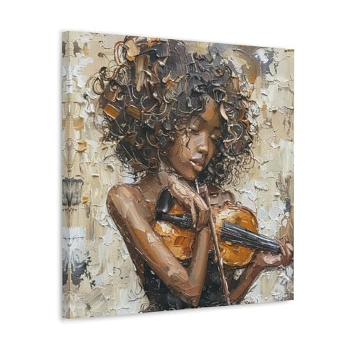 Póster de niño afroamericano tocando el violín, arte musical negro, decoración de pared, lienzo para sala de estar, dormitorio, oficina, decoración del hogar, 20 x 20 pulgadas (50 x 50 cm)
