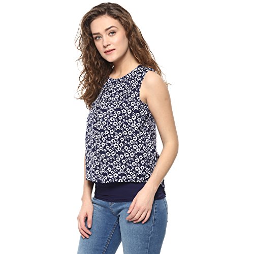 Image of mayra Women's Crepe Blue Color Sleeveless Top