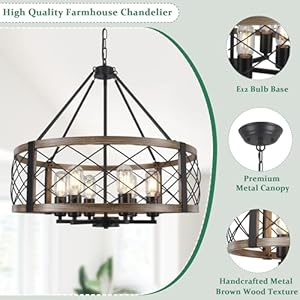 Brown Farmhouse Chandelier 216 inch 6 Light Rustic Chandelier Dining Room Light Fixture Adjustable Hanging Pendant Light Fixtures for Kitchen Island Entryway Bedroom