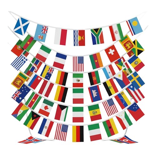 100 Countries String Flags 96ft International Nations Bunting Banner Multinational Flag Decor Polyester Outdoor Flag Banner Sports Bar Home Yard Decor for Worldwide Sporting Events