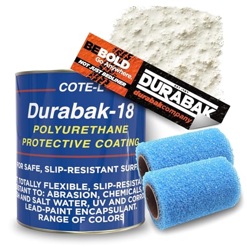 Durabak-18 Truck Bed Liner & Polyurethane Protective Coating - Textured Non-Slip Roll-On Paint for Boat Decks Outdoor Steps Ramps Concrete & Wood | Exterior Waterproof Marine Kit (Gallon White)