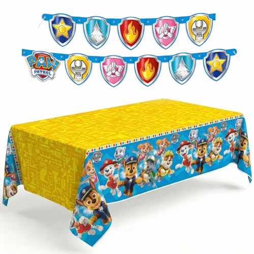 Unique Paw Patrol Tablecloth and Paw Patrol Birthday Banner | Birthday Decorations and Party Supplies | Officially Licensed