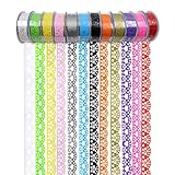 BangBoom 12 Roll Washi Tape Lace Pattern, 16 mm Wide Decorative Masking Adhesive Tape Set Colorful for Gift Wrapping, Planner Decoration, Scrapbook, Journal, Art Crafts DIY(Colorful)