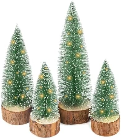 4Pcs Mini Christmas Trees with Light Small Artificial Bottle Brus...