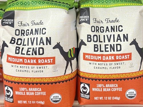 Trader Joe's Fair Trade Organic Bolivian Blend Coffee, Medium Dark Roast, 100% Arabica Whole Bean,...