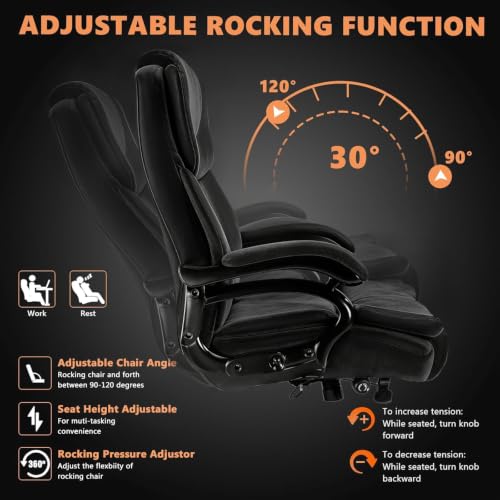 Image of Indulgear 500lbs Fabric Big and Tall Office Chair,500lbs Heavy Duty Office Chair for Heavy People, High Back Executive Computer Chair with Adjustable Lumbar Support, Dual Rubber Wheel
