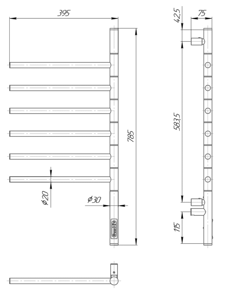 Elektryczny grzejnik na ręczniki 79x40 cm – Biały – 6 ramion obrotowych – 78W – Termostat i Timer – IP44 – Design do łazienki – Stal węglowa