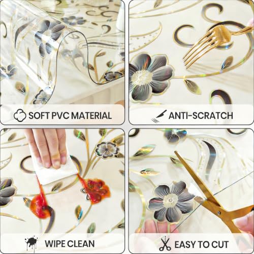 Royhom Tischfolie Transparent mit Blumenmuster,​ 2mm Durchsichtige Tischdecke 100x240 cm… – Ansicht 4