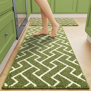 Kitchen Rug Set 2 Pieces, Washable Non-Slip 100% Polypropylene Kitchen Floor Mats, Super Absorbent and Stain-Resistant Floor Runner Rug, Hallway Runner, Entryway(Sage Green, 50×80+50X120cm)