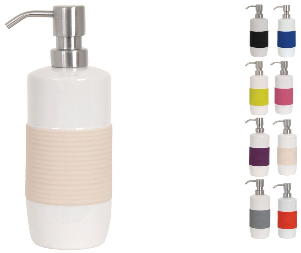 MSV Seifenspender 'Moorea' Aus Keramik - 400 Ml, Farbe Beige, 7,5x7,5x21 Cm