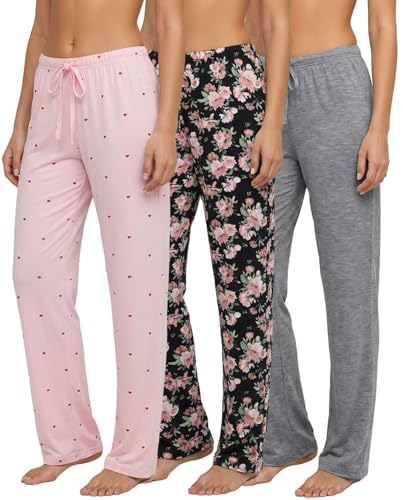 Image of 3 Pack Women's Pajama Pants Soft Lounge PJ Bottoms Comfy Sleepwear Pijamas