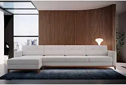 Sofá 4 Lugares Living com Chaise Pés e Base em Madeira Linho Cotton Cru