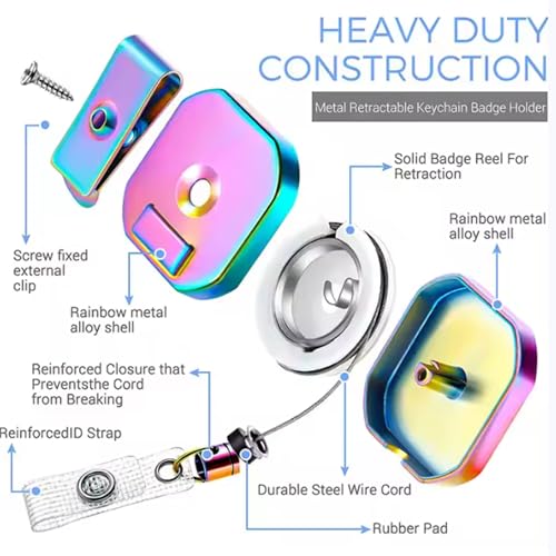 Image of Heavy Duty Metal Zinc Alloy I'd Card Retractable Black Stylish Badge yoyo Reel, Key Chain Holder Belt Clip Pull Cord with 27.5 inch Steel Cable (Multicolour)