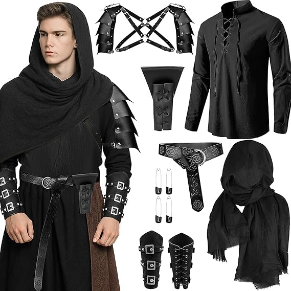 MALLOOM Lot de 7 Costume Renaissance homme, ensemble armure viking médiévale pirate & brassards,...