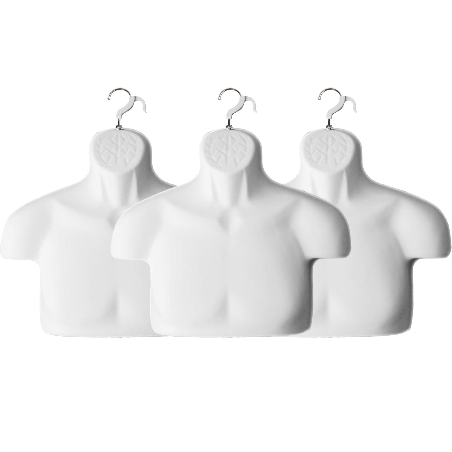 DisplayTown Male Mannequin Chest Long Hollow Back Plastic Injection Hanging Body Torso Form with Hanging Hook, S-M Size (White, Set of 3)