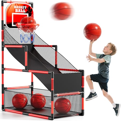 Image of NIPLOOOW Arcade Basketball Game Set for Kids 3-12 Years Old, Kids Basketball Hoop with 4 Balls & Pump, Indoor Outdoor Sports Play Toys, Basketball Games Toys, for Boys Girls Teens