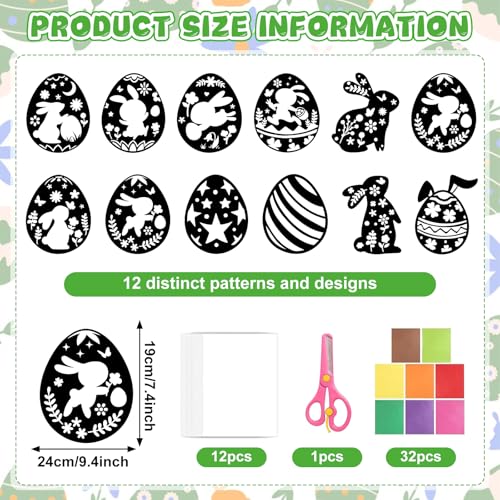 SPERMUOY Ostern fensterbilder Bastelset,12 Stück Fensterbilder Ostern Kinder Ostereier Bastelset Osterhasen Fensteraufkleber,Fensterbild für Kinder Oster Geschenk