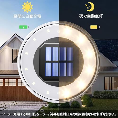 ソーラーライト 屋外 埋め込み式 水陸両用 ガーデンライト 8個セット IP68防水 太陽光パネル充電 防犯対策 光センサー 12LED 高輝度 自動点灯/消灯 玄関先/庭/芝生/車道/歩道 （電球色） 5枚目
