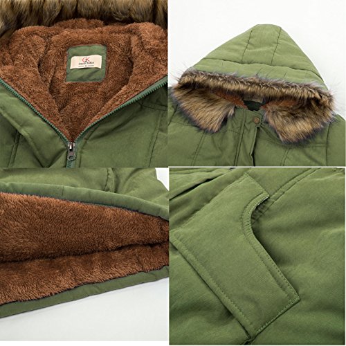 Grace Karin Womens Hooded Warm Winter Thicken Fleece Lined Parkas Long Coats (Medium, Army Green) #TOP4