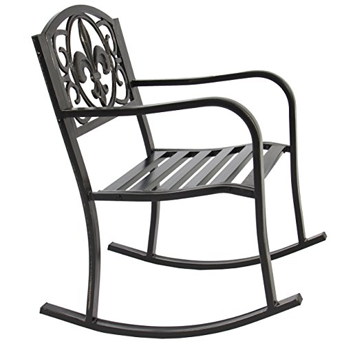 Best Choice Products Outdoor Metal Rocking Chair Seat For Patio, Porch, And Deck W/Scroll Design And Bronze Finish, Black #TOP2