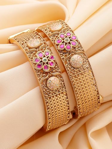 Image of Karatcart Traditional Gold-Plated Royal Design Floral Bridal Bangles for Women