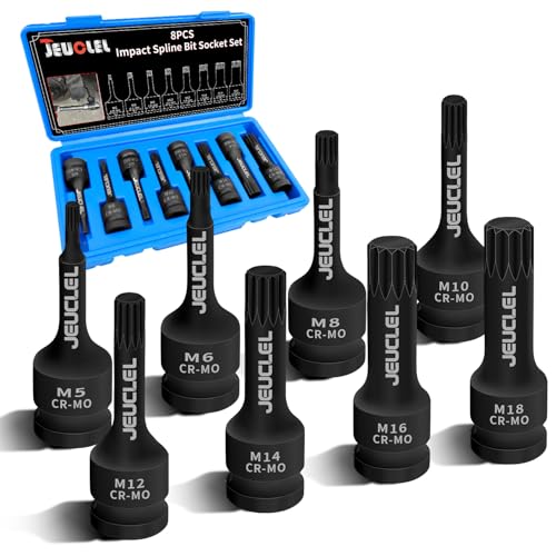 Image of 8PCS Impact Spline Bit Socket Set, M5 M6 M8 M10 M12 M14 M16 M18 Triple Square Metric 1 /2-Inch Impact 10mm Triple Square Socket Kit, Cr-Mo Steel Remover Hand Repair Tool