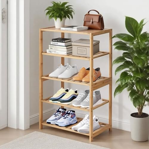 Akloya 5-Tier Bamboo Shoe Rack, Shoe Organizers Rack Multipurpose Shelfs for Hallway, Closet, Living Room, Entryway, Bedroom, Bathroom
